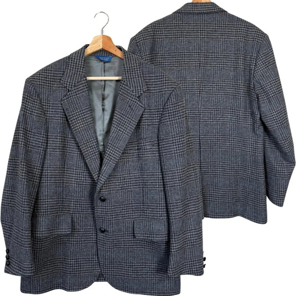 Vintage Pendleton Tweed Plaid Wool Sport Coat Jacket Blazer Men's 42R Gray Blue - Picture 1 of 12